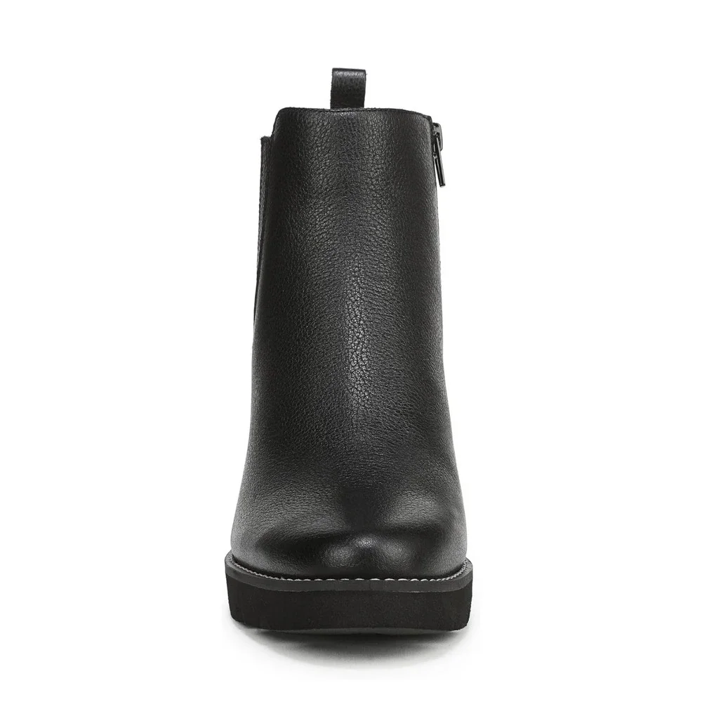 Vionic Aria 2.0 Womens Black Leather Wedge Ankle Boots Orthotic Support Size 6